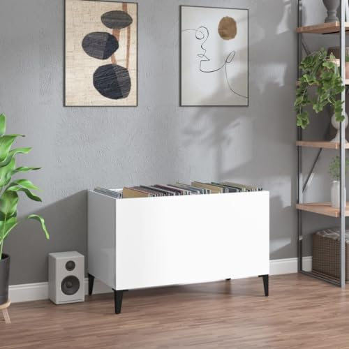 ShGaxin Armoire à disques Blanc Brillant 74,5x38x48cm Bois d'ingénierie,Player Boite,Meuble De Rangement,Rangement Disque Vinyle