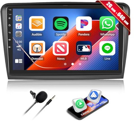 8 Core 2G+64G CAMECHO Android 13 Autoradio für Skoda Superb 2 2009-2013 mit Navi Carplay Android Auto,10 Zoll Doppel Din Auto Radio Touch Display mit Bluetooth FM/RDS Mirror Link DSP