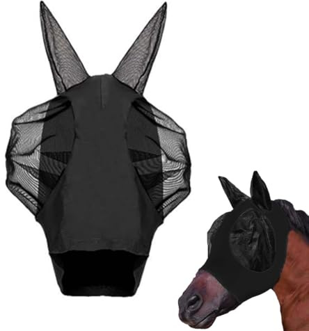 UEAVOID Masque de Cheval Anti-Mouche avec Cache-Oreilles, Maille Respirante, Anti-UV, Anti-moustiques, Insectes, Masque de Frein élastique, déhnable, atmungsaktiv et Confortable