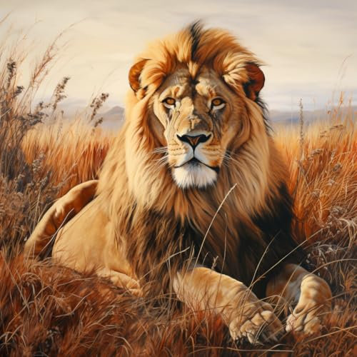 Malen nach Zahlen-Set für Erwachsene,Afrikanischer Löwe,Ölgemälde von Hand mit Pinseln und Acrylpigmenten, Malen nach Zahlen-Sets auf Leinwand,40x50cm,Ohne Rahmen