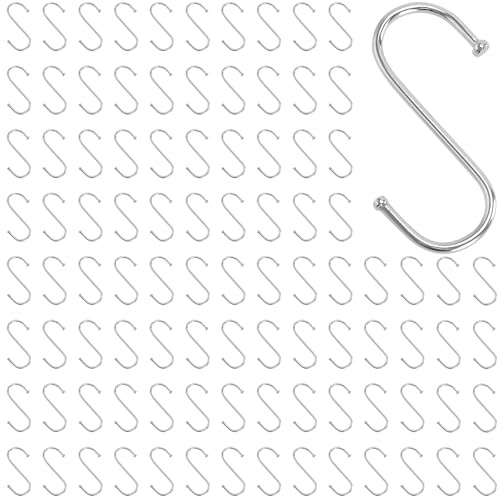 HONYUET 100 PCS 7cm Stainless Steel S Hooks, Small Metal S Shaped Hanging Hooks for Kitchen Bathroom