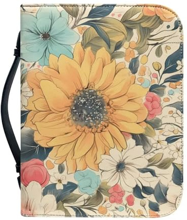 Kuiaobaty Schutzhülle mit Sonnenblumen-Gänseblümchen-Motiv, Bibelhülle mit Aquarell-Blume, Lesezeichen, Buchhülle, Schutzhülle, Kunstleder, groß
