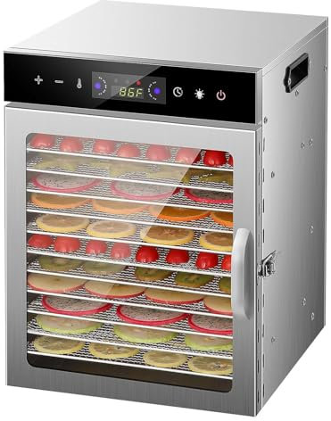 LED Display Dryer Machine, 10/12 Layer Low Noise Food Dehydrator, Stainless Steel Fruit Veggie Drier, Commercial Beef Jerky Dehydrater, Biltong Candy Maker, 800W,12layer-110V