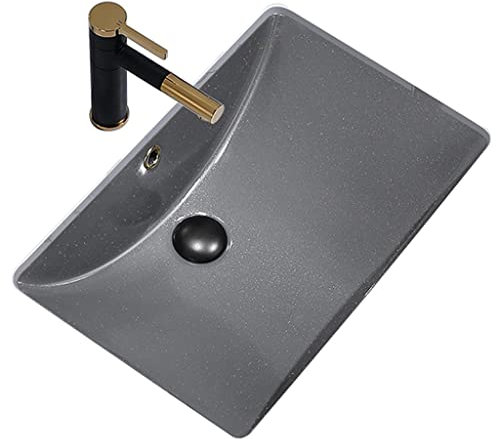 DLAZUM Lavandino da Incasso per Bagno con Una Vasca, lavabo Rettangolare in Ceramica per Lavanderia, Cantina o Garage, Officina, con Rubinetto e Gruppo di Scarico (Grigio 51x38x19 cm)