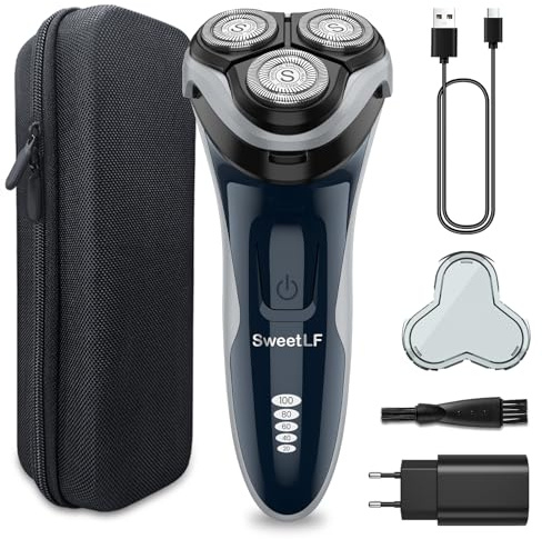 SweetLF (2025 Nouveau) Rasoir électrique Homme,tondeuse à barbe avec têtes rotatives 4D, rasoir rechargeable humide et sec avec écran LED, rasage étanche IPX7