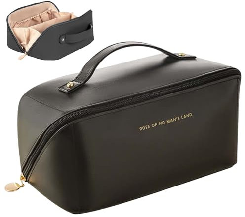 JSTHHTT Borsa Cosmetica da Viaggio, Trousse Trucchi Donna in Morbida Pelle PU, Borsa da Viaggio per Cosmetici, Borse da Toilette Impermeabile Portatile (Nero)
