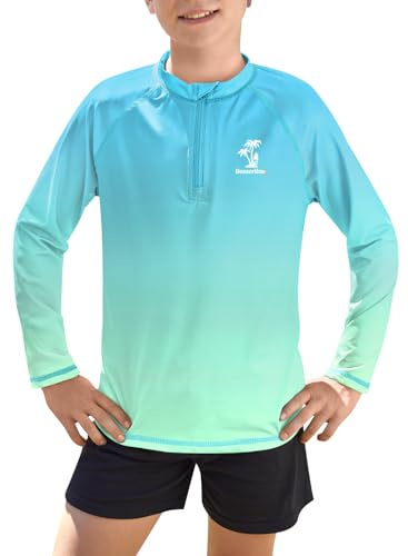 BesserBay Pojkar långärmad ståkrage UV-skjorta 1/4 dragkedja Rash Guard UPF 50 barn 110–150, Blå och mintgrön, 130