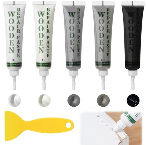 Penriter Grey Wood Fillers Wooden Furniture Repair Kit, Oak Laminate Floor Repair Kit for Wooden Cabinet, Door, Table Scratches Cracks Holes Stains(White, Black, Ivory, Light Grey, Dark Grey)