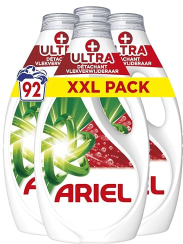 Ariel Lessive Liquide, 4x23 = 92 Lavages, +Ultra Détachant, Élimine Les Taches Incrustées, Même Après 7 Jours, Fabriqué En France