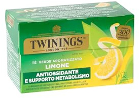 Twinings, Tè Verde Aromatizzato al Limone, Antiossidante, 20 Filtri | Gusto Brioso e Vivace, Fonte Naturale di Manganese, Antiossidante e Supporto Metabolismo