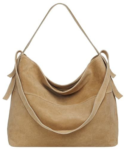 Caspar große Vintage Leder Schultertasche lässige Damen Handtasche aus Wildleder mit Reißverschluss - PREMIUM LINE - Modell No.816 - Made in Italy