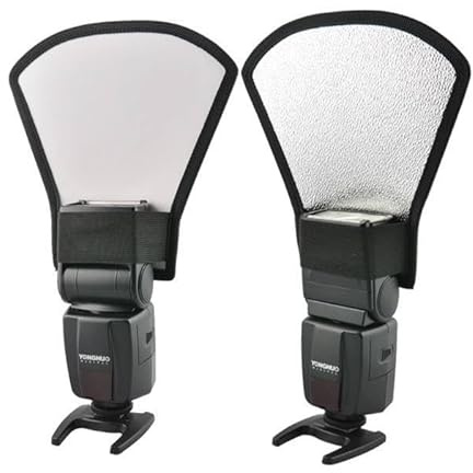 REFLEX CAMERA 2-in-1 Fan-Shaped Flash Diffuser Reflector Silver/White | Portable Lighting Modifier for DSLR Speedlites | Softens Harsh Flash | Studio & Outdoor Photography Tool