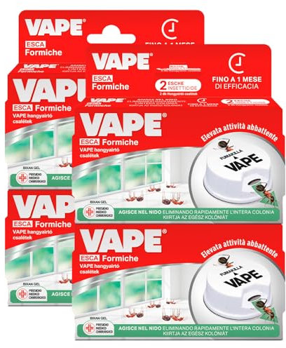 Vape Esca Formiche Insetticida Elimina Intero Nido e Colonia Efficace 3 Mesi per Interni ed Esterni Prodotto Biocida - 8 Esche
