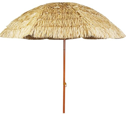 Ombrellone da giardino in paglia da 1,6 m con design inclinabile, 8 stecche e palo in legno con parte superiore in paglia, adatto for spiaggia, patio, ombrellone da tavolo for esterni a bordo piscina.