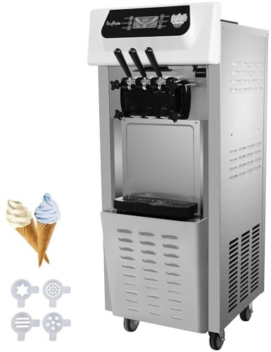 Furvveerr 2200W Máquina de Helados Soft Heladera Maquina Helados Soft Comercial Maquina Helados 20L-28L/H 3 Sabores para Cafeterías,Buffets,Tiendas de Bebidas,Restaurantes