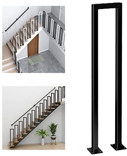 Kit completo per ringhiera per scale in ferro battuto nero opaco, 45 cm, per uso interno/esterno, tubo quadrato con staffe per terrazza e corridoio