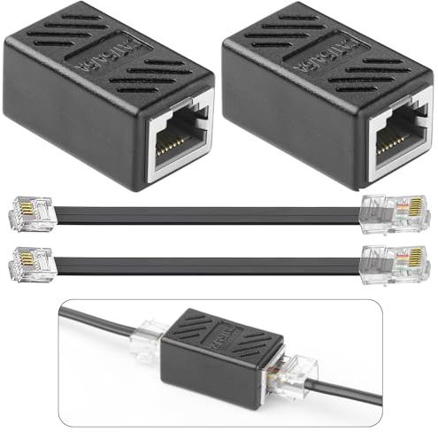 2 Piezas Acoplador RJ45 2 Cable de Conexión RJ45-RJ11, Conector Ethernet Cat7/Cat6/Cat5e/Cat5, Adaptador RJ45 Hembra a Hembra Modular Doble Conector para Blindado de Alta Velocidad