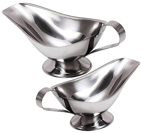 Warmhm Saucières En Acier Inoxydable 90 Ml Et 150 Ml, Distributeurs De Sauce Bec Verseur Goutte à Goutte, Poignée Ergonomique, Pour Barbecue, Pique- Et Service à Table, Lot De 2