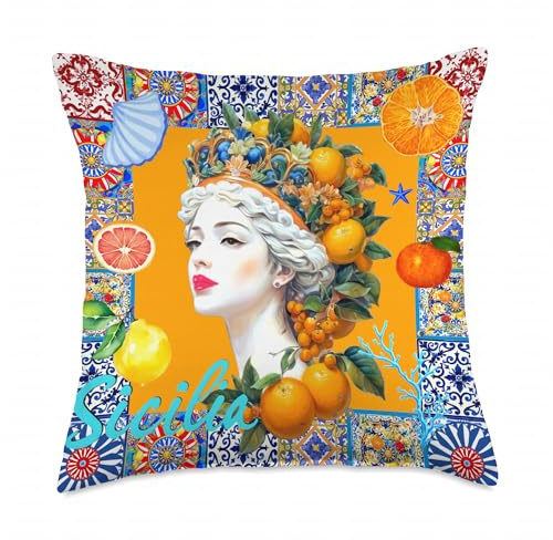 Italian Sicilian Moors Head Summer Lemon Art Throw Pillow