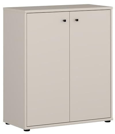 Forte TEMPRA 2 Kommode 70 80, Moderne Kommode 2-türig, Schlafzimmer, Wohnzimmer, Büro, Holzwerkstoff, Kaschmir|Beige, 73,7 cm breit x 85,5 cm hoch x 34,8 cm tief