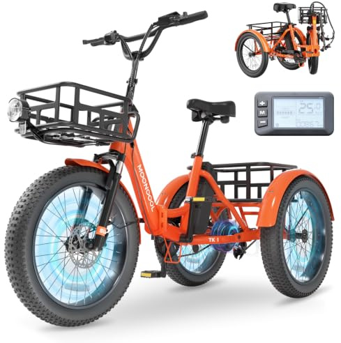 MOONCOOL Electric Trike for Adults, 250W Motor Electric Tricycle for Adults | 20×3.0 Fat Tyre 3 Wheel Electric Bike, Foldable Aluminum Bike Frame, Adult Tricycle with 36V 20AH Removable Battery