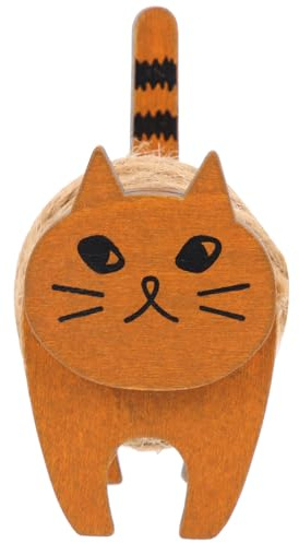 PRETYZOOM Multi-Function Small Cat Shape Thread Keeper with Wooden Rope Reel, Creative Cat Design Cord Holder for Desktop Decoration and Rope Storage in Natural Wood Color