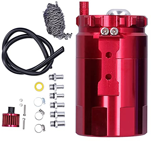 Kit Recupero Vapori Olio Motore, 350ml, Universale per Auto e Moto, Alluminio Leggero - Protezione Motore, Decanter Oil Catch Can, Pulsante Antiperdita Olio (Rossa)