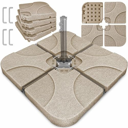 KESSER® Support de parasol 4 pièces poids de parasol support de parasol pour parasol déporté croix de base 60 litres / 80 kg à remplir avec de l'eau ou du sable y compris connecteur en métal support