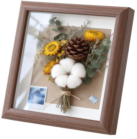 4'' Shadow Box Frame - Solid Wood Picture Frame - Sturdy Rustic Memory Box Display Case for Photos, Flower,Memorabilia, Medals, Wedding, Pins, Awards,Tickets and 3D Items
