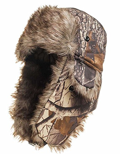 TKAS Camouflage Winter Bombermütze Kunstpelz Warme Mütze Ushanka Russischer Trooper Trapper Jagd Flieger Schnee Skimütze mit Ohrenklappen für kaltes Wetter (Camouflage Khaki)