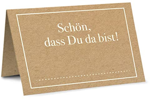 Partycards Tischkarten für Konfirmation, Geburtstag, Taufe - 50 Stück, Format DIN A7, Weißer Rahmen - Schön dass du da bist Platzkarten Hochzeit Namensschilder Konfirmation, goldene Hochzeit