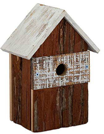 Relaxdays Deko Vogelhaus, aus Holz, Vogelhäuschen zum Aufhängen, Deko-Vogelvilla Garten, HBT: 25,5x18x12 cm, Natur/weiß