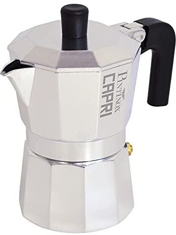 PINTINOX Caffettiera Moka 1 Tazza Modello Capri in Alluminio, Manico Antiscottatura e Forme che Consentono una Perfetta Estrazione del Caffè, Notevole Risparmio Energetico