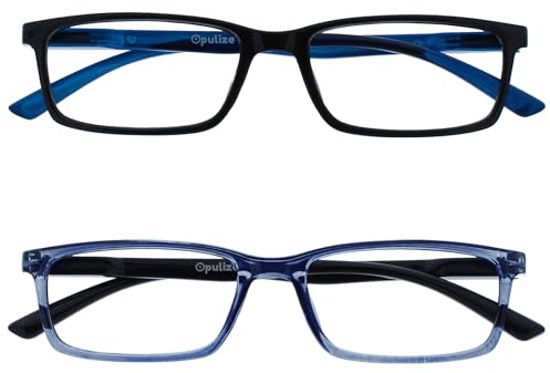 OPULIZE See - Occhiali da Lettura Filtro Set da 2 Luce Blu Montatura Stretta Cerniere a Molla Migliorano il Sonno Gaming Computer Anti Riflesso Nero Blu Trasparente Uomo Donna BB9-13 +2.50