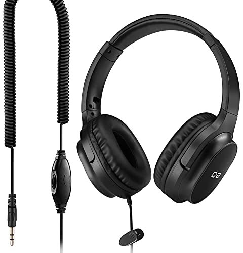 C G CHANGEEK Extra lange Kabel-Kopfhörer für TV und PC mit Lautstärkeregler, 5,5 m Verlängerungsfeder, Spiralkabel, universelles 3,5 mm AUX-Audio, kabelgebundenes Over-Ear-Stereo-Headset, CGS-W6