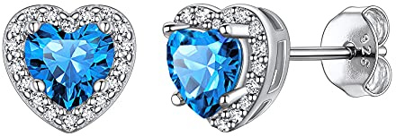 Suplight Orecchini Donna a Lobo Argento 925,Orecchini Cuore Azzurro, Orecchini Pietra Blu Turchese Decembre, Accessori Elegante con Confezione Regalo