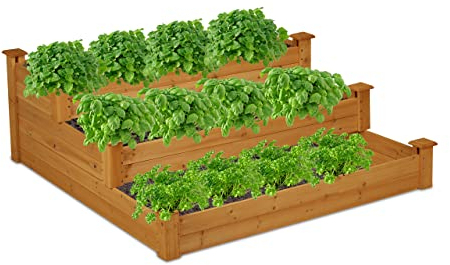 Relaxdays Fioriera a Scala su 3 Ripiani, Legno d'Abete, Giardino e Terrazza, Piante e Fiori, HLP 46x122x122cm, Naturale