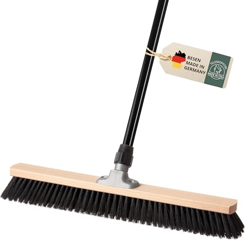 Saalbesen mit Stiel, Besen 60 cm breit und groß mit Teleskopstiel, ideal für Werkstatt, Werkstattbesen, Hallenbesen