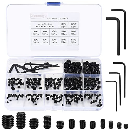 Lot de 240 Vis Sans Tête Hexagonale, M3/M4/M5/M6/M8 Vis Allen de Poignées de Porte Métriques, Vis de Fixation, avec Clé Allen (M1.5/M2/M2.5/ M3/M4)