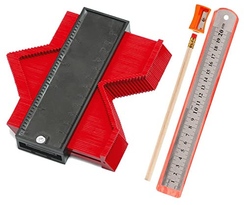 Contour Gauge, Plastic Outline Profile Shape Contour Duplications Guage Duplicator Kit, Irregular Shapes Measure Ruler Gadget Woodwork Measuring Tool Set for Corners and Contoured(12cm, Red)