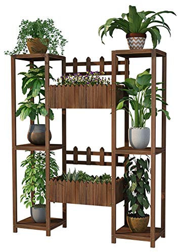 Pflanzenständer Bambusleiter Pflanzenständer Blumenständer mit 3-stufigem Balkon-Pflanzenständer aus Holz mit Blumeneimer Freistehendes Aufbewahrungsregal für den Außenbereich Perfekte Dekoration (Siz