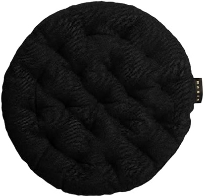 LINUM Pepper Sitzkissen Rund 37 cm aus 100% Baumwolle, Premium Stuhlkissen Rund für Küche, Esszimmer und Outdoor, Komfortables Sitzkissen Stuhl & Sitzpolster, waschbar, Schwarz