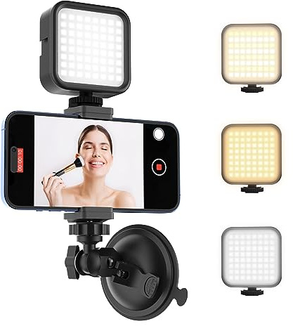 HzTinT Suction Cup Phone Mount with Rechargeable Light, Mirror Phone Holder with Light Shower Bathroom Kitchen, Mirror Tripod for TikTok YouTube Instagram Make Up Pics Video Content Creator