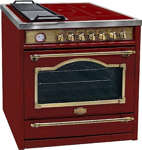 Kaiser Empire HC 93655 Retro Herd mit Induktionskochfeld 90cm Bordeaux Range Coocker | Multi 8 Elektrobackofen 115L, mit Drehspieß | 5 Induktionszonen (2 Flex-Zonen) mit Booster | Selbstreinigung