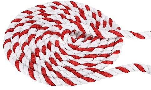 PATIKIL 1/2 Inch x 20 Feet Natural Twisted Cotton Rope, 3 Strand Tug of War Rope with Sealing Tape for Craft Railings Home Decor, Red White