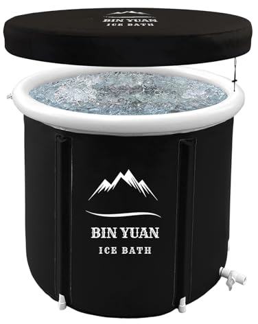 Vasca da bagno pieghevole con coperchio, 80X80 cm, grande bagno di ghiaccio, gonfiabile, vasca da bagno per adulti, botte di ghiaccio per attività all'aperto, vasca da bagno indipendente
