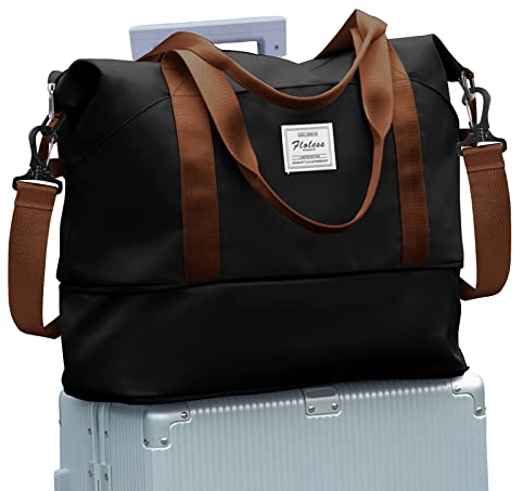 Reisetasche Damen Sporttasche 40x20x25 Ryanair Handgepäck Tasche Weekender Bag Schwimmtasche Wasserdicht Travel Bag Duffle Bag Fitnesstasche Trainingstasche Frauen für Reise Gym,D7-Schwarzbraun