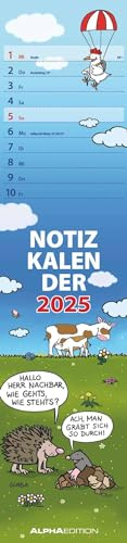 Alpha Edition - Notizkalender Humor 2025 Steifenplaner, 15x64cm, Kalender mit lustigen Cartoons und Sprüchen, Monatsübersicht, Notizmöglichkeiten für jeden Tag und deutsches Kalendarium