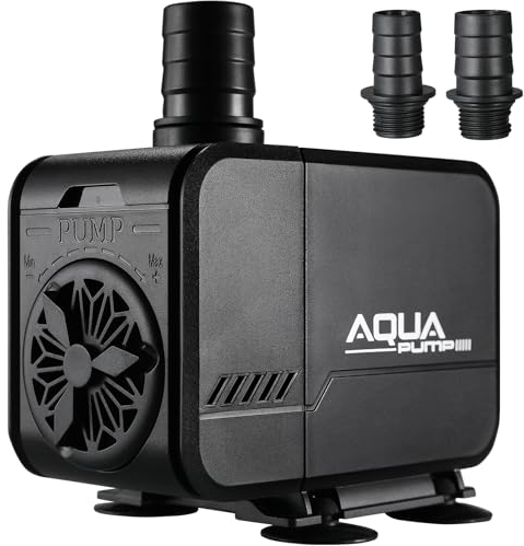 45W Aquarium Pump, Adjustable Flow Water Pump Pond Pump, 3000L/H Submersible Water Pump with Filter and 3 Nozzles 19mm / 22mm / 25mm, Max Delivery Head 3 m, for Pond Fountains, Aquarium, Rock Garden