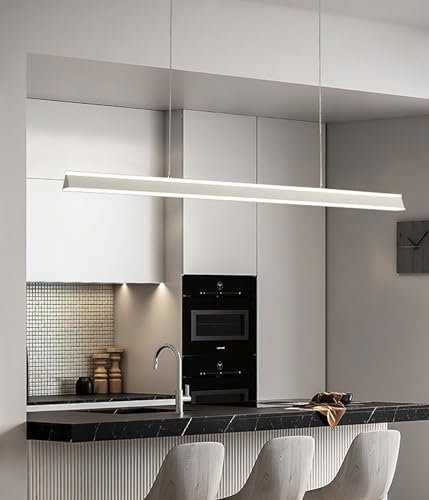 DDYY Moderne LED Pendelleuchte Esszimmer Dimmbar Linear design hängeleuchte mit Fernbedienung Wohnzimmerlampe hängend Höhenverstellbar hängelampe esstisch weiß Esstischlampe Bürolampe (weiß, L80CM)